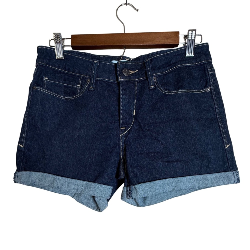Levis Denim Shorts Womens 27 Dark Blue Excellent Cuffed Stretch Mid Rise Indigo